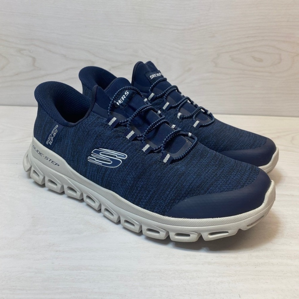 Skechers Mens 7.5 Glide-Step Slip-Ins Sneakers Navy Blue Athletic 233011W